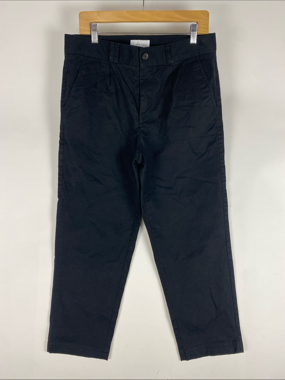 I Love Ugly Black Cropped Pants Pleated Front Men’s Medium